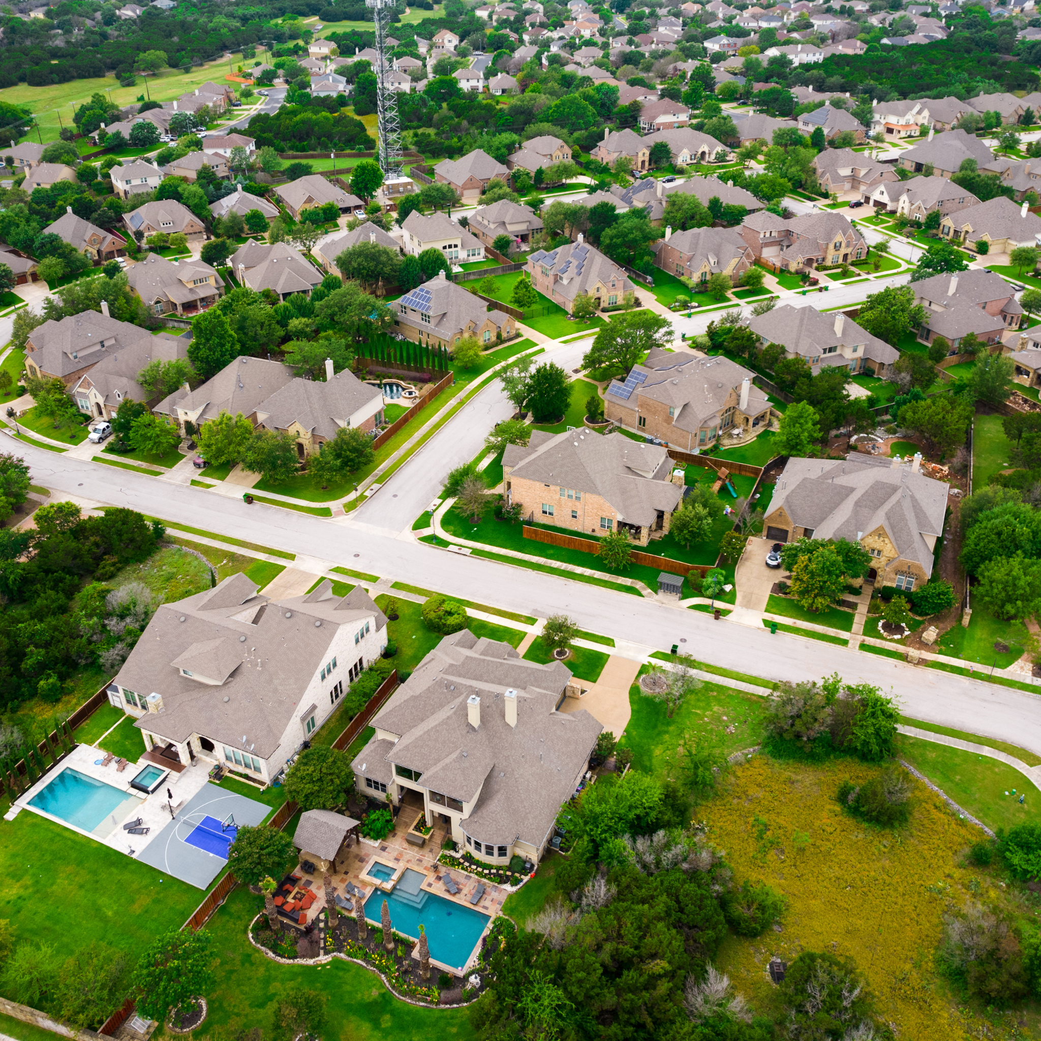 An aerial shot of a multi-family community