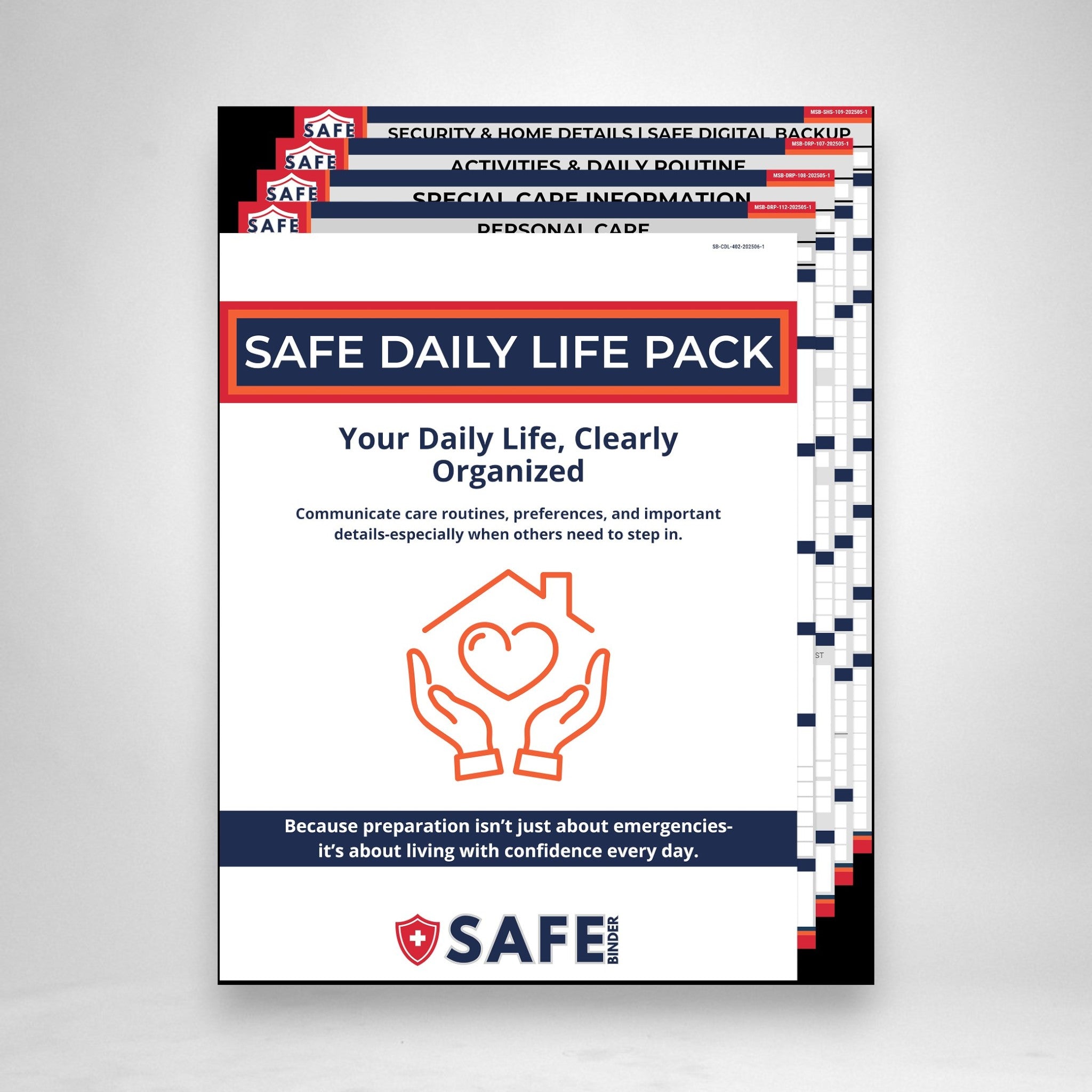 SAFE Daily Life Pack document with branding and text on a gray background