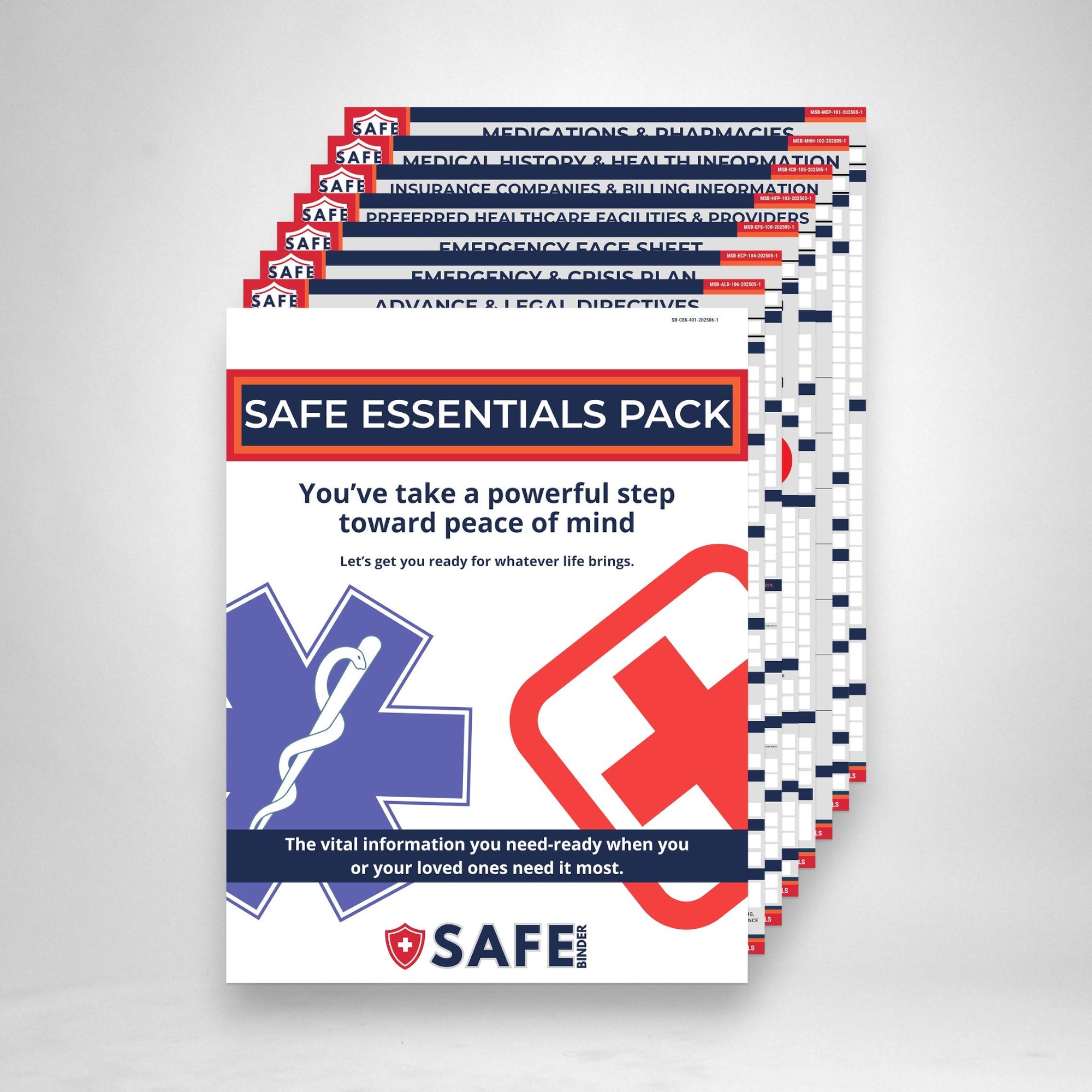  SAFE Essentials Pack document with branding and text on a gray background